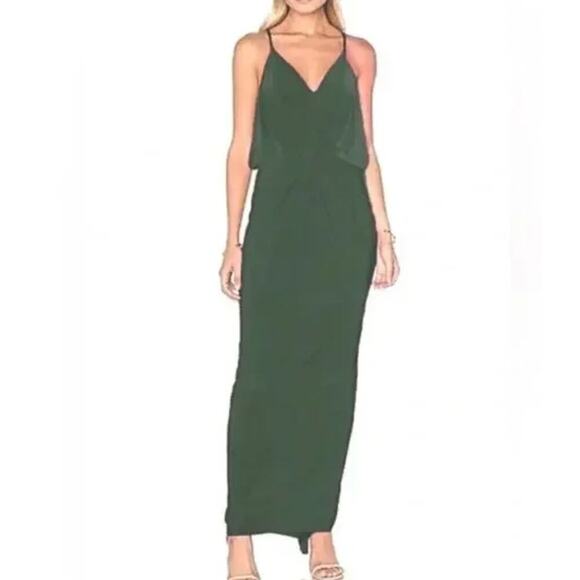 MISA LA Revolve Olive Green Twist Front Domino Maxi Dress Gown - Picture 1 of 7